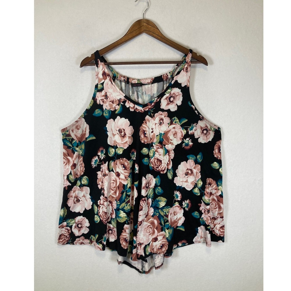 Romantic Cottagecore First Love Women 3X Black Pink‎ Floral High-Low Tank Top